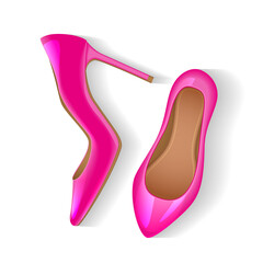 Vector illustration. Women's high-heeled shoes. Top view.