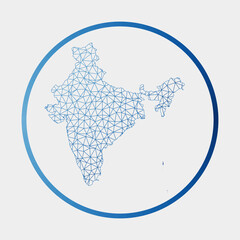 Obraz premium India icon. Network map of the country. Round India sign with gradient ring. Technology, internet, network, telecommunication concept. Vector illustration.
