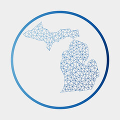Michigan icon. Network map of the US state. Round Michigan sign with gradient ring. Technology, internet, network, telecommunication concept. Vector illustration.