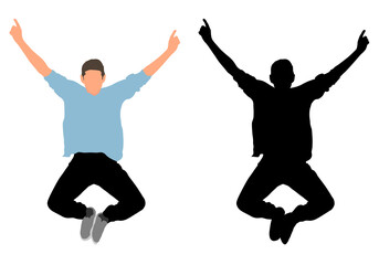 Fototapeta na wymiar Happy jumping man, colorful and black silhouette. Vector illustration