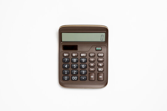 Top view of a calculator isolated on white background.Digital calculator. High-resolution photo.