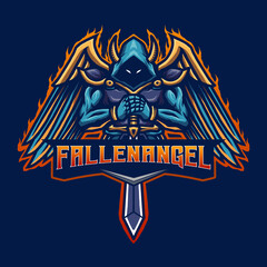 Falling Angel with Hood logo design with modern illustration concept style for team, badge, emblem and thirst printing. Soldier army illustration for gaming dark Red Background. Vector illustration