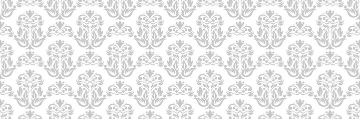 Floral gray print on white. Long seamless pattern