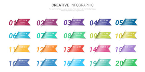 Presentation infographic template with 20 options, vector infographics design and marketing icons can be used for workflow layout, steps or processes.