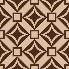 Geometric square seamless pattern. Beige and brown background