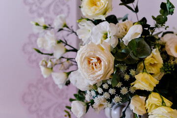 Beautiful flower arrangement of roses in a vase