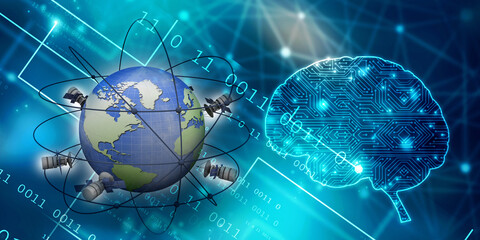 3d illustration Space satellite orbit with globe