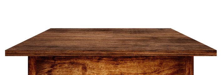 Side view of Wooden table isolated on white background.