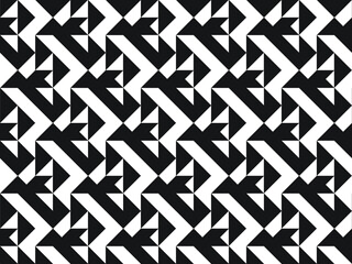 Black and white shapes in a random repeating mosaic pattern, geometric vector illustration