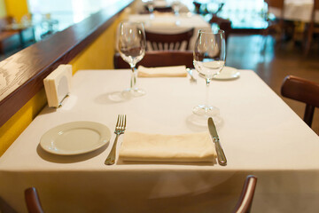 Served table in the interior, close up