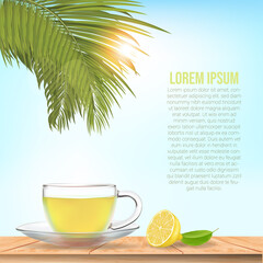 realistic lemon tea on the table. vector illustration.