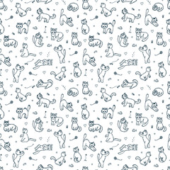 Cats Vector Seamless pattern. Hand Drawn Doodle fluffy Kittens
