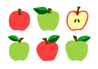 りんご リンゴ 林檎 青リンゴ 版画 スタンプ ハンコ ベクター イラスト