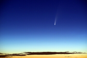 Neowise 2020 Comet on the sunrise morning sky