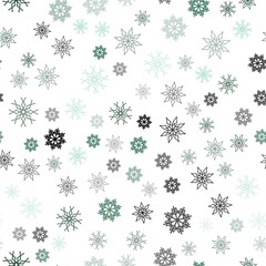 Light Green vector seamless texture with colored snowflakes. Modern geometrical abstract illustration with crystals of ice. Template for business cards, websites.