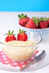 French vanilla dessert Crème Pâtissière with strawberries