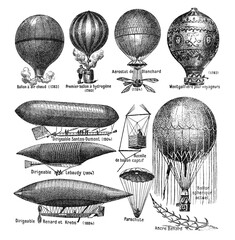 Collection of vintage air balloons and airships/ Vintage and Antique illustration from Petit Larousse 1914  © Basicmoments