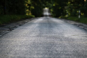 Asphalt road after the rain in the evening