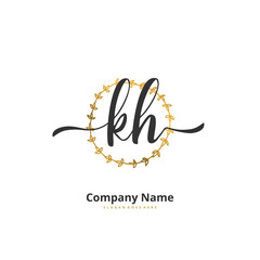 K H KH Initial handwriting and signature logo design with circle. Beautiful design handwritten logo for fashion, team, wedding, luxury logo.