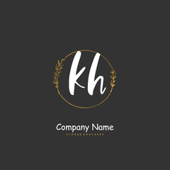 K H KH Initial handwriting and signature logo design with circle. Beautiful design handwritten logo for fashion, team, wedding, luxury logo.