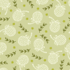 Dandelions. Floral seamless pattern. Hand Drawn Doodles Flowers. Green floral background.