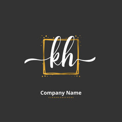 K H KH Initial handwriting and signature logo design with circle. Beautiful design handwritten logo for fashion, team, wedding, luxury logo.