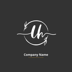 L H LH Initial handwriting and signature logo design with circle. Beautiful design handwritten logo for fashion, team, wedding, luxury logo.