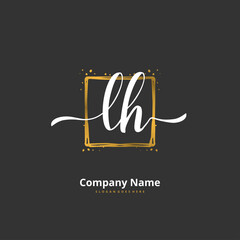 L H LH Initial handwriting and signature logo design with circle. Beautiful design handwritten logo for fashion, team, wedding, luxury logo.