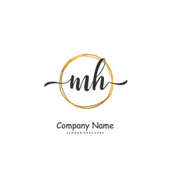 M H MH Initial handwriting and signature logo design with circle. Beautiful design handwritten logo for fashion, team, wedding, luxury logo.