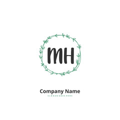 M H MH Initial handwriting and signature logo design with circle. Beautiful design handwritten logo for fashion, team, wedding, luxury logo.