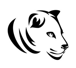beautiful wild lioness profile head portrait - black and white vector outline design