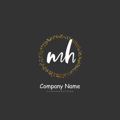M H MH Initial handwriting and signature logo design with circle. Beautiful design handwritten logo for fashion, team, wedding, luxury logo.