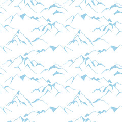 Snow mountain landscape seamless pattern in white and blue colors