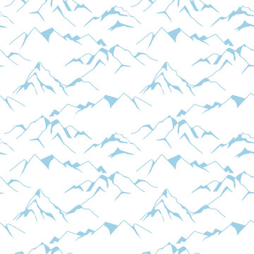 Snow mountain landscape seamless pattern in white and blue colors