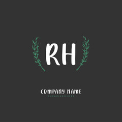 R H RH Initial handwriting and signature logo design with circle. Beautiful design handwritten logo for fashion, team, wedding, luxury logo.