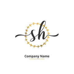 Fototapeta premium S H SH Initial handwriting and signature logo design with circle. Beautiful design handwritten logo for fashion, team, wedding, luxury logo.