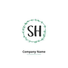 S H SH Initial handwriting and signature logo design with circle. Beautiful design handwritten logo for fashion, team, wedding, luxury logo.