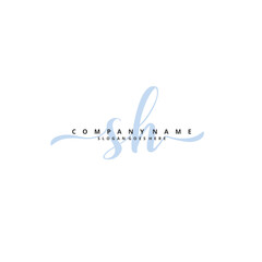 S H SH Initial handwriting and signature logo design with circle. Beautiful design handwritten logo for fashion, team, wedding, luxury logo.
