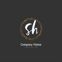 S H SH Initial handwriting and signature logo design with circle. Beautiful design handwritten logo for fashion, team, wedding, luxury logo.