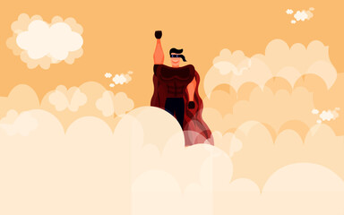SuperHero Flying Above The Clouds