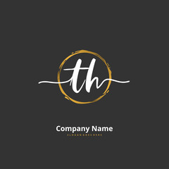 T H TH Initial handwriting and signature logo design with circle. Beautiful design handwritten logo for fashion, team, wedding, luxury logo.