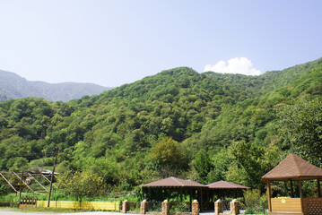 Building, house located outside the city, view.