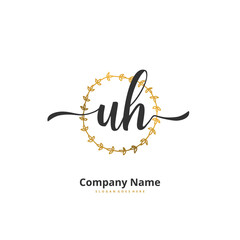 U H UH Initial handwriting and signature logo design with circle. Beautiful design handwritten logo for fashion, team, wedding, luxury logo.