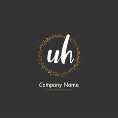 U H UH Initial handwriting and signature logo design with circle. Beautiful design handwritten logo for fashion, team, wedding, luxury logo.