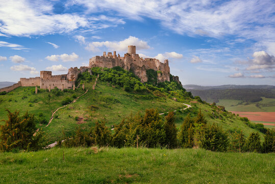 Spis castle, Unesco World Heritage Site. Slovakia landscape with Spissky castle