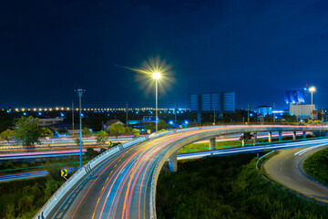 Long-exposure roads and bridges at night
