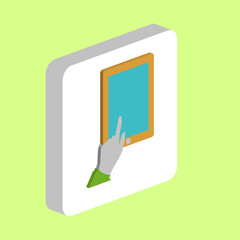Finger Click Tablet Simple vector icon. Illustration symbol design template for web mobile UI element. Perfect color isometric pictogram on 3d white square. Click Tablet icons for business project.