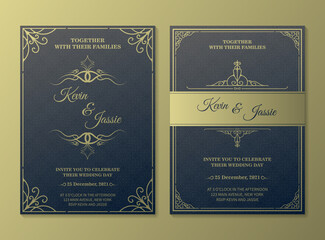 Naklejka premium Luxury vintage golden vector invitation card template