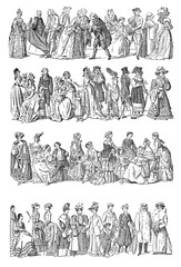 Fashion history Collection from 1600 to 1800 / a big evolution in fashion/ Vintage and Antique illustration from Petit Larousse 1914	 - obrazy, fototapety, plakaty