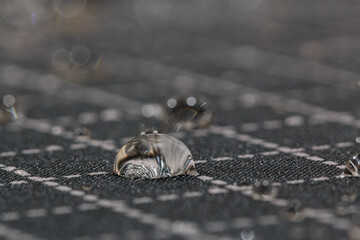 Water droplets on a black waterproof fabric